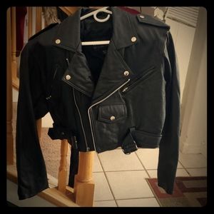 Wilson's Black real leather crop biker